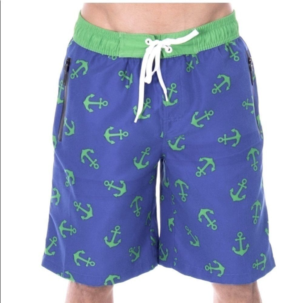 Ashopz Men’s Jake Anchor print swim trunks Blue M